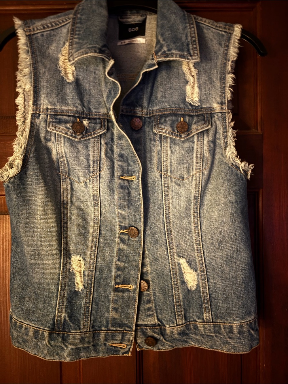 EUC Small distressed denim vest